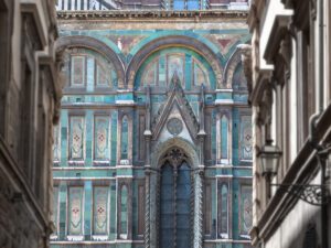 A captivating view focusing on the detailed architecture of Florence's duomo.