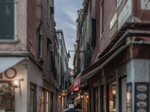 Venetian alleyway, Italy evening ambiance, Historic Venice, European cityscape