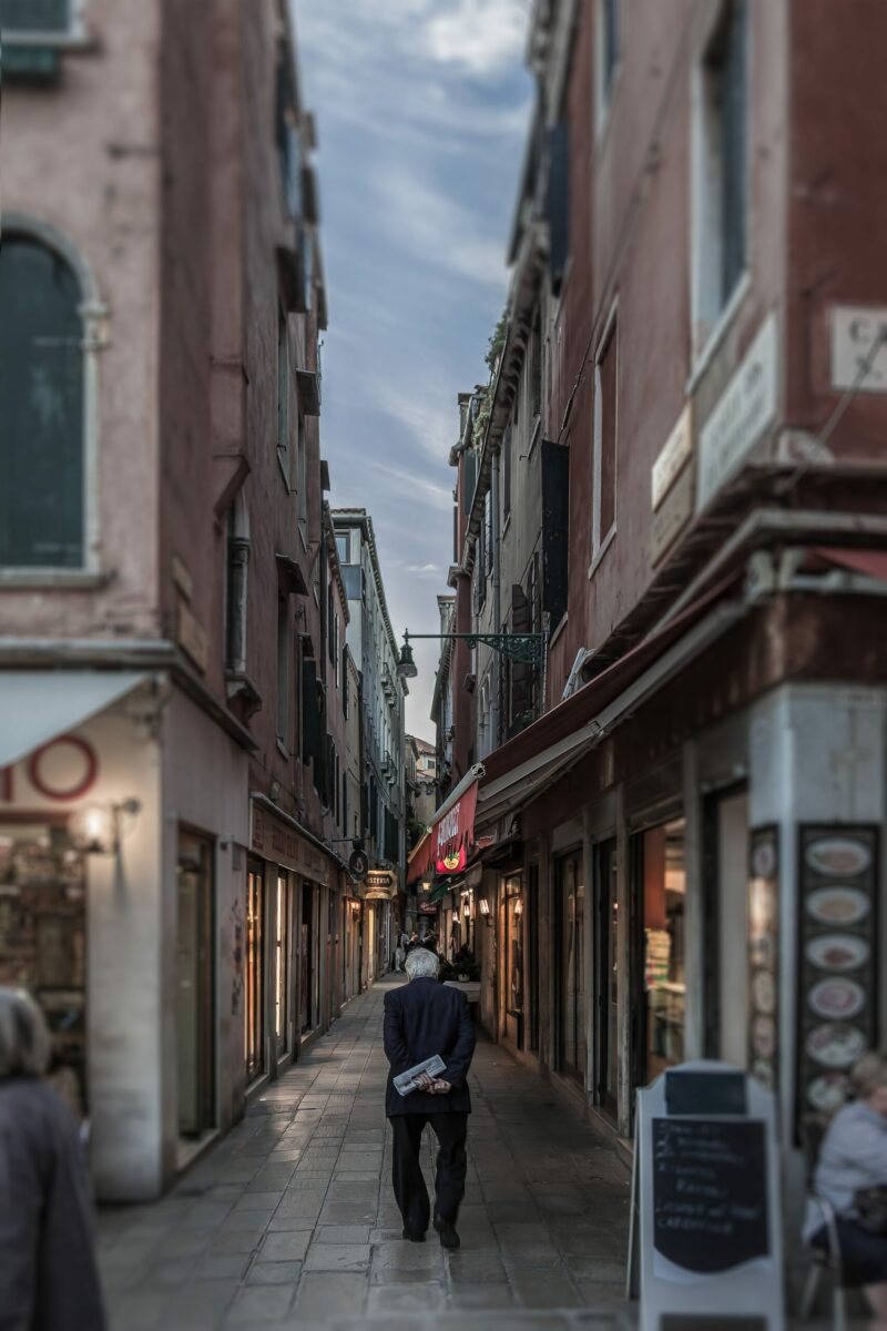 Venetian alleyway, Italy evening ambiance, Historic Venice, European cityscape