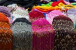 Close-up of colorful Egyptian bead drapes